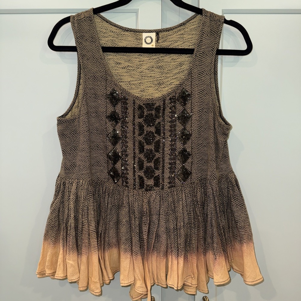 Akemi + Kin Anthropologie Sequin Embellished Peplum Tank Top M Ombre Boho Brown